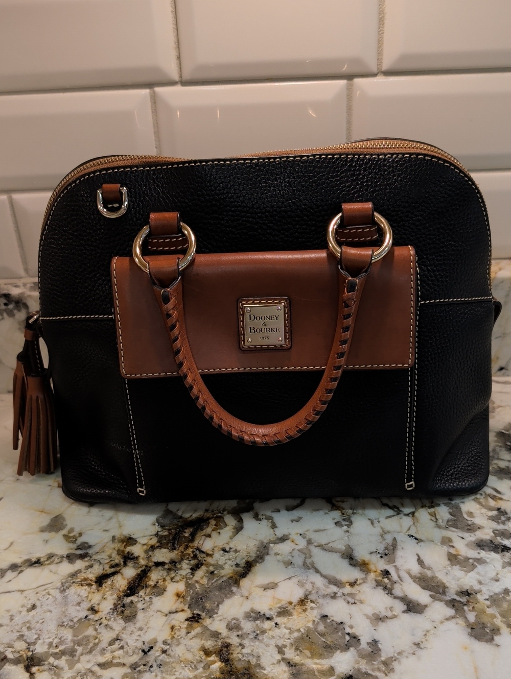 Dooney & Bourke Blue Aubrey Satchel Black Pebble Leather